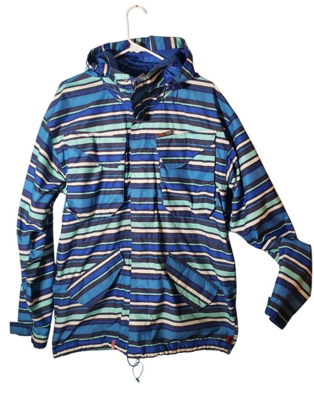 FourSquare S4 Fabian Night Fly Polo Snowboard Vtg Jacket Hood Pockets Stripes